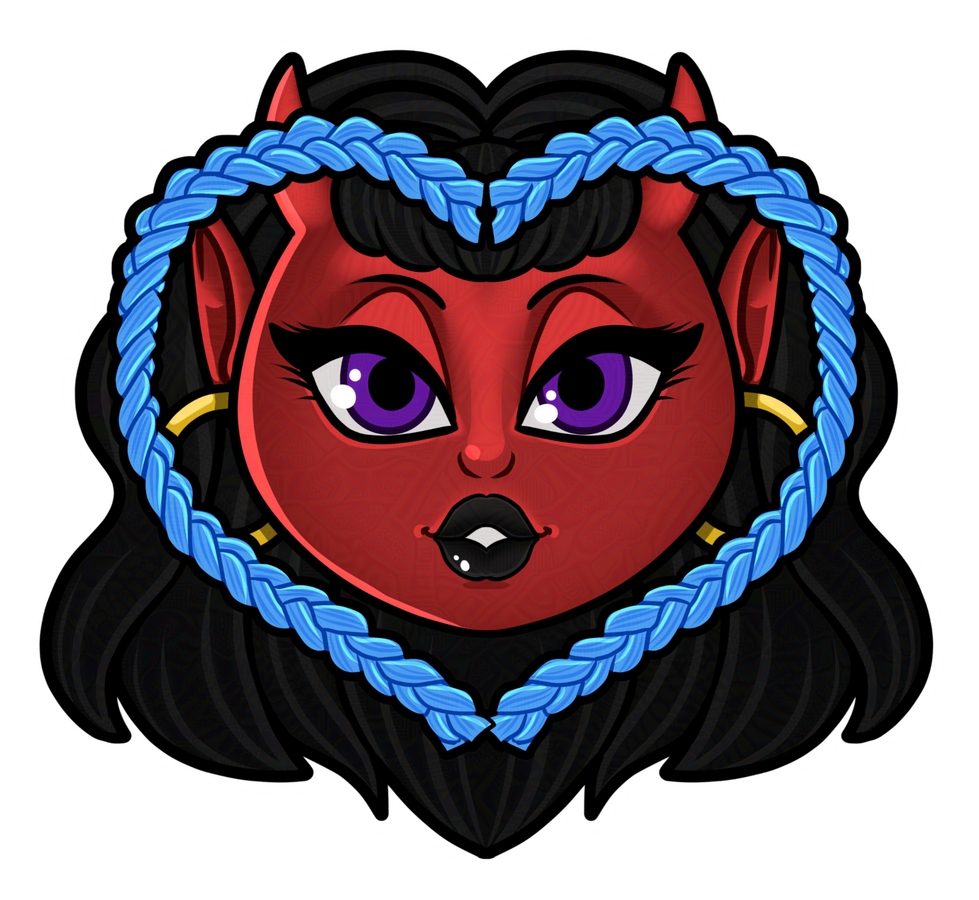 Faith Heart Chibi for DJ Russo cute chibi demon lady with a blue twizzlers heart framing her face